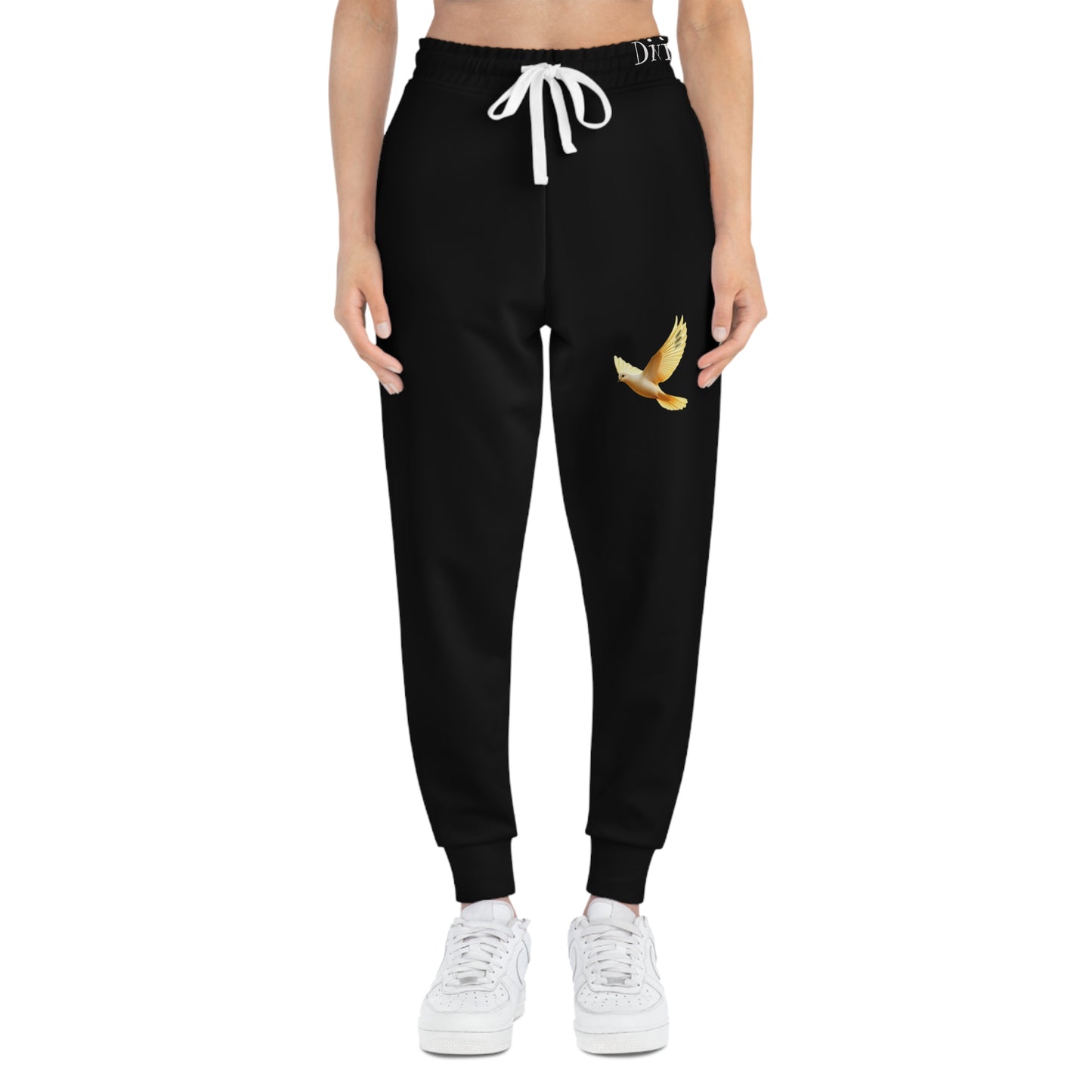 Peaceful Spirit Women's Jogging Pants in Black with Dove in Flight Design