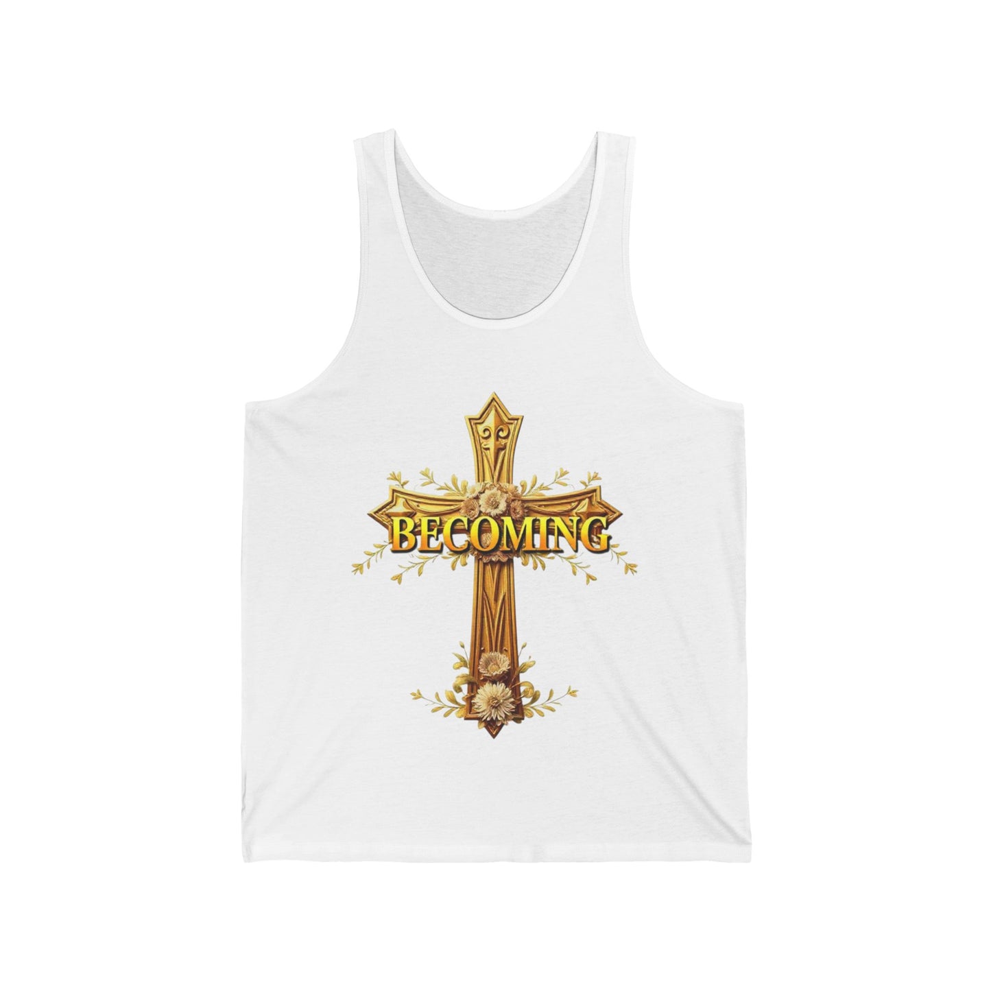 Becoming Women’s Tank Top – Gold Cross Edition (1 Corinthians 15:49