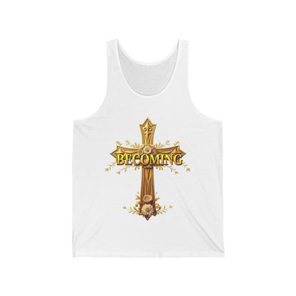 Becoming Women’s Tank Top – Gold Cross Edition (1 Corinthians 15:49