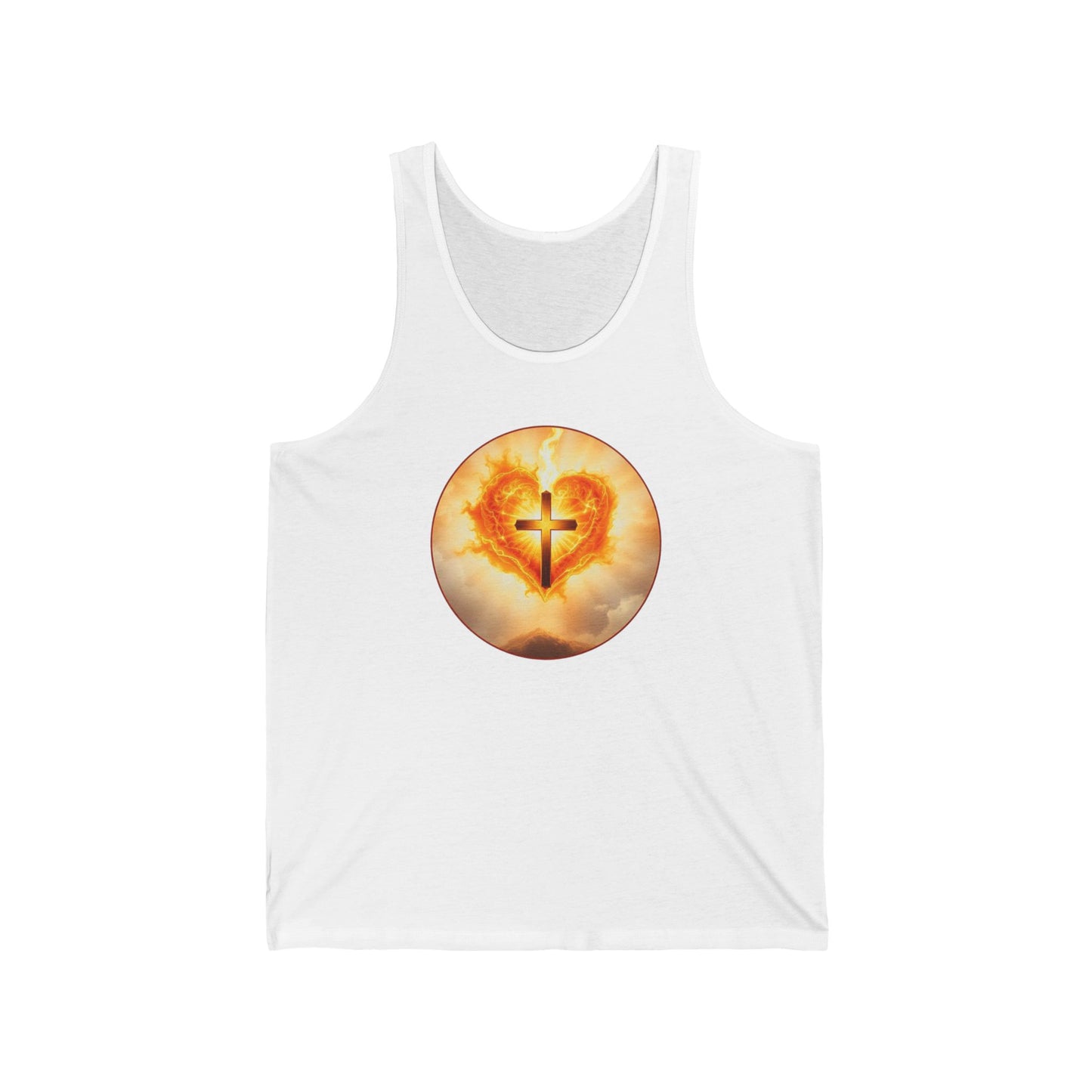 Women’s Sacred Heart Tank Top – Flaming Heart & Cross – Christian Devotional Wear