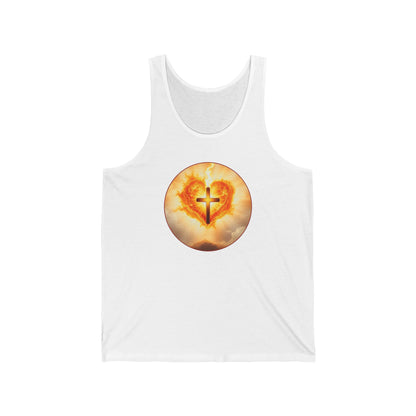 Women’s Sacred Heart Tank Top – Flaming Heart & Cross – Christian Devotional Wear
