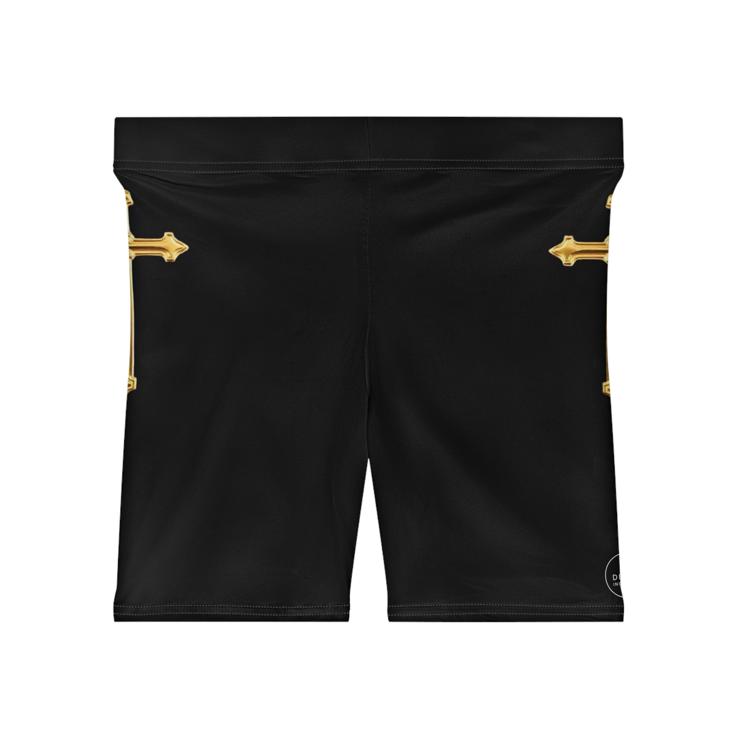 Gold Cross Women’s Biking Shorts in Black – Symbol of Eternal Victory