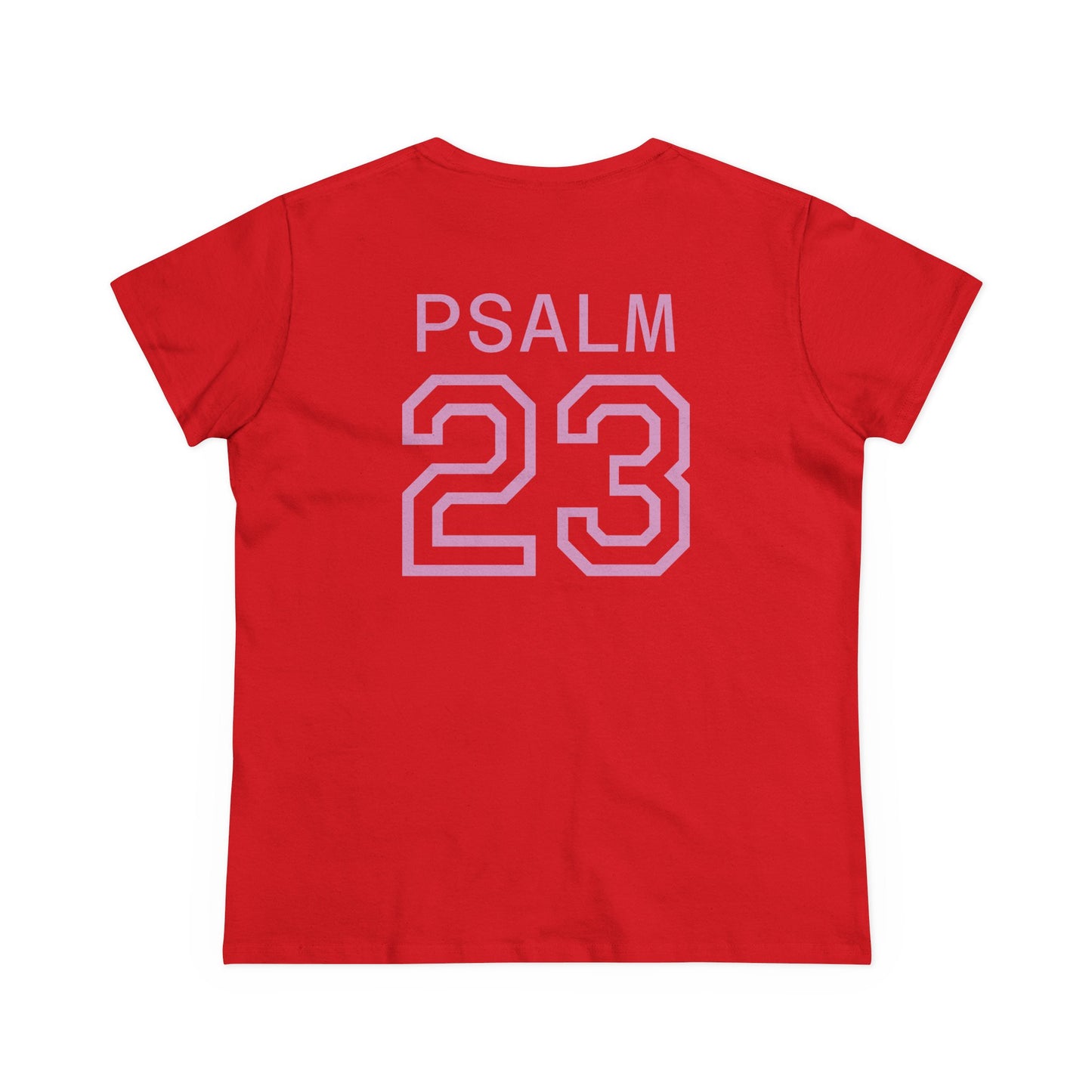 Psalm 23 Women’s Tee – Inspired Sports-Style Shirt (Pink Numbering)