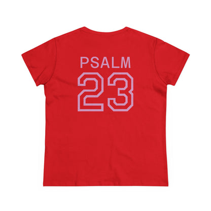 Psalm 23 Women’s Tee – Inspired Sports-Style Shirt (Pink Numbering)