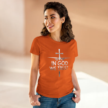 In God We Trust | Women’s Christian Tee with Scripture Back Print