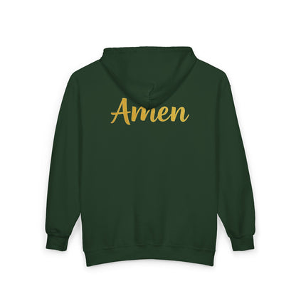 Amen in Motion – Women’s Zip-Up Hoodie (White Logo)