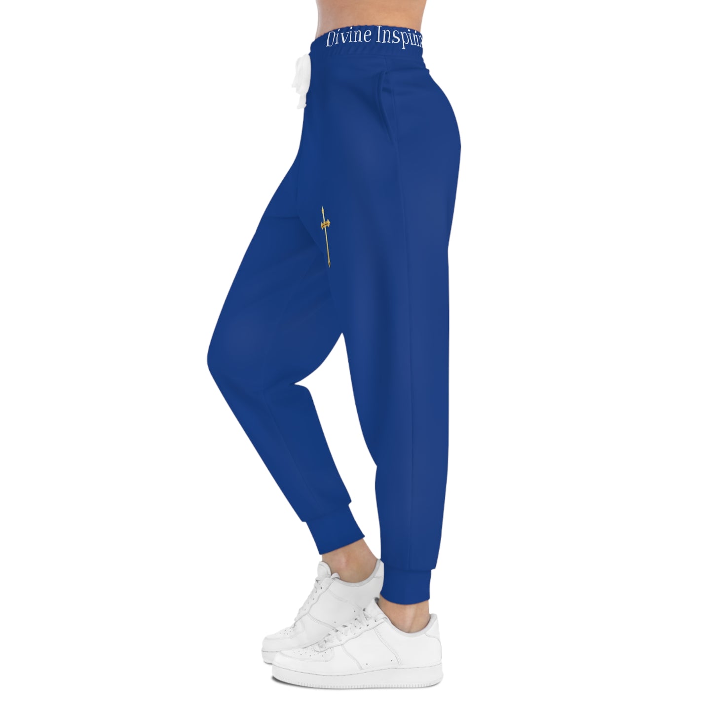 Golden Grace Women's Jogging Pants in Blue with Gold Cross Design