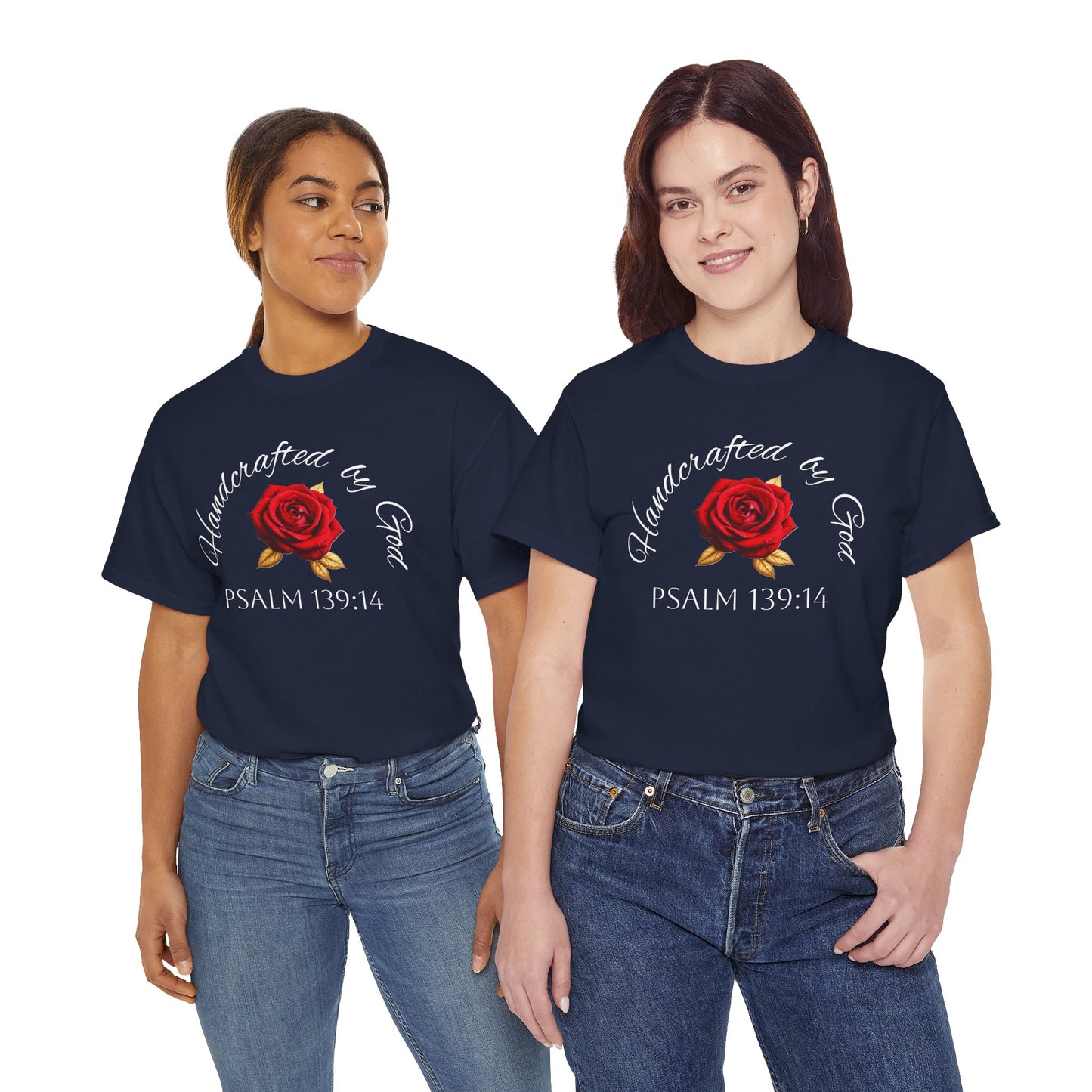 Handcrafted by God (Rose) - Woman's Christian T-Shirt (White Lettering)