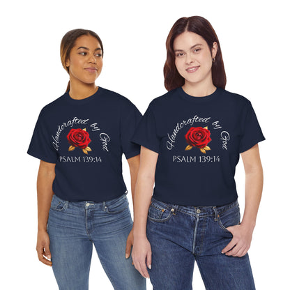 Handcrafted by God (Rose) - Woman's Christian T-Shirt (White Lettering)