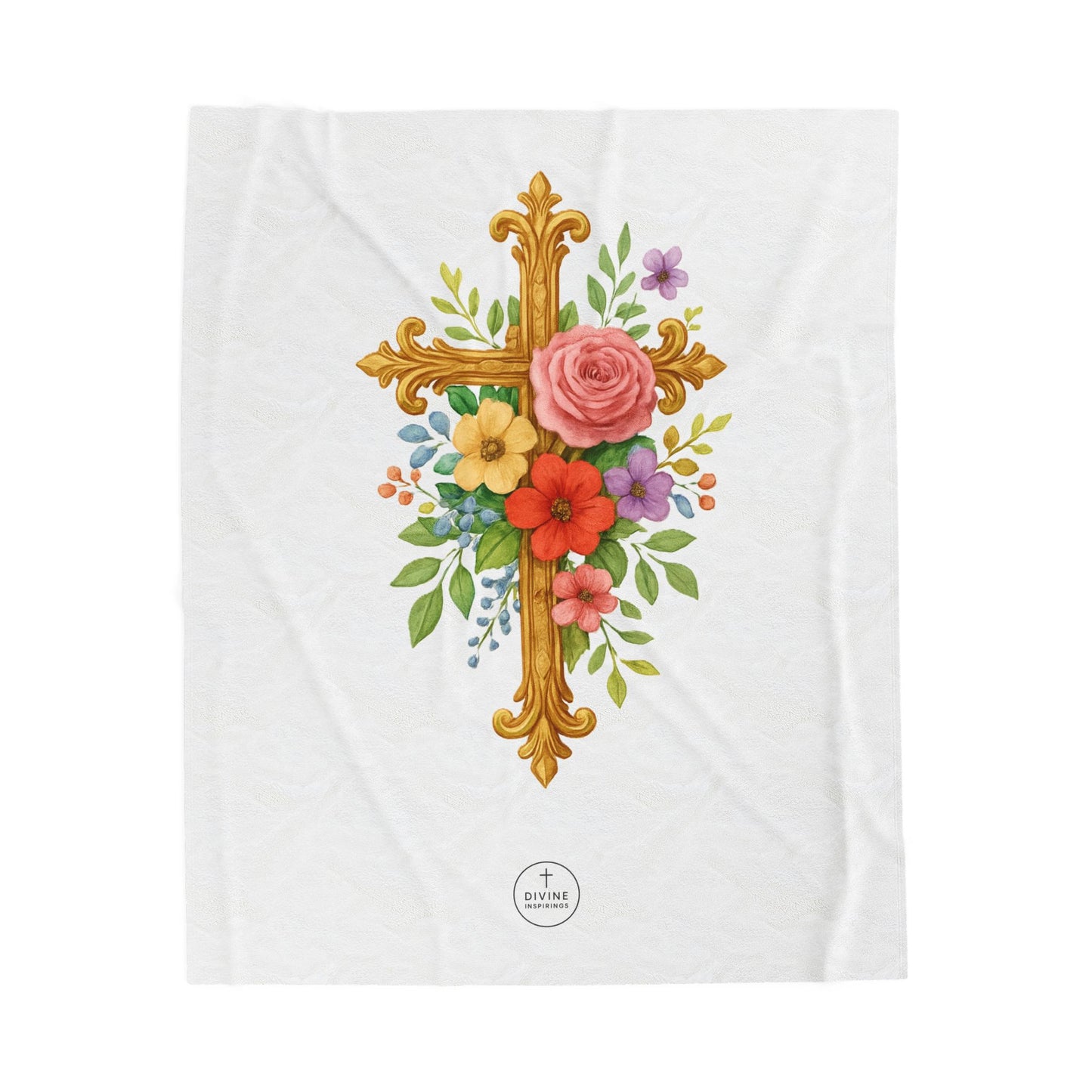 Blooming Faith Plush Blanket – Floral Cross Design