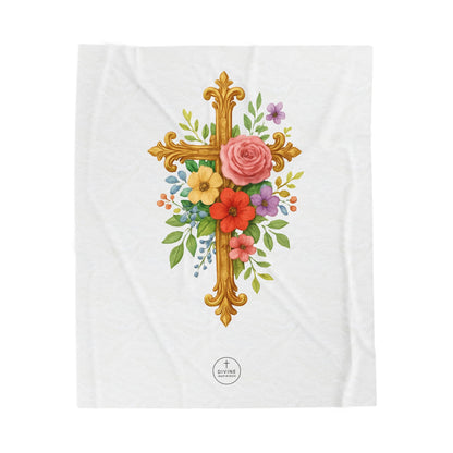 Blooming Faith Plush Blanket – Floral Cross Design