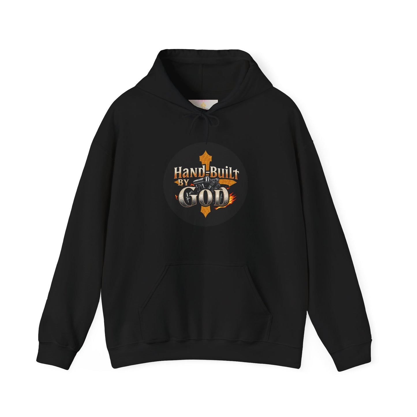 Hand Built by God Men’s Christian Hoodie – Cross & Engine Design