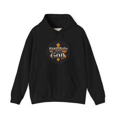 Hand Built by God Men’s Christian Hoodie – Cross & Engine Design