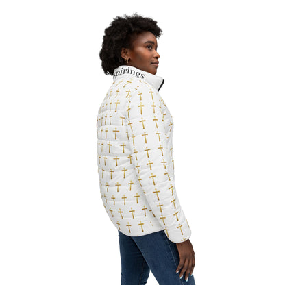 Golden Light Women’s Puffer Jacket – All-Over Cross Pattern