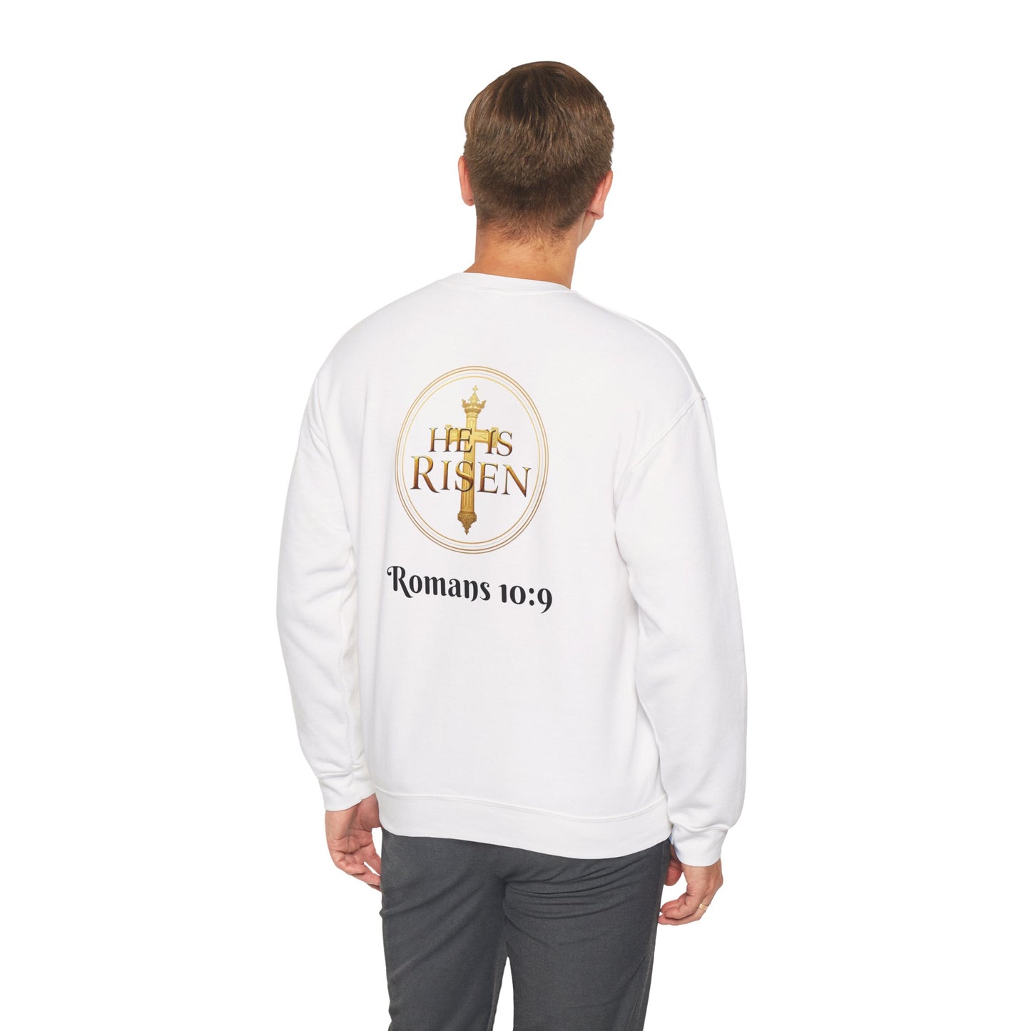 Romans 10:9 Christian Sweater – Jesus Is Lord & He Is Risen (Dark Lettering)