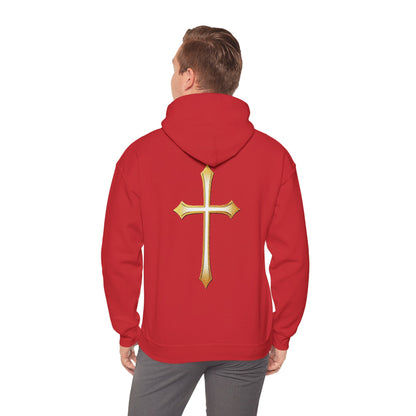 Men’s Gold Cross Hoodie – Bold Christian Faith Hoodie with Front & Back Design