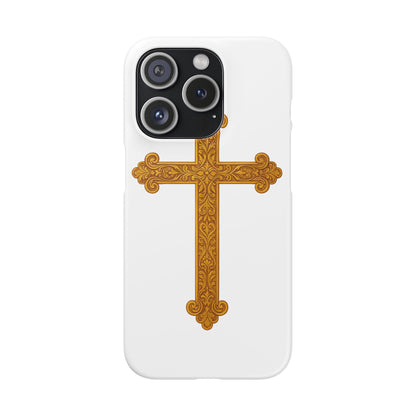 White iPhone Snap Case – Gold Cross Design