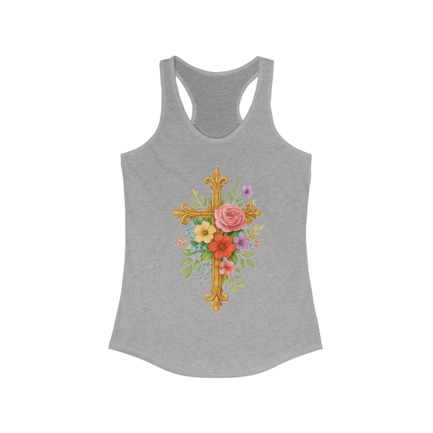 Floral Cross Women’s Racerback Tank – Strength in Grace