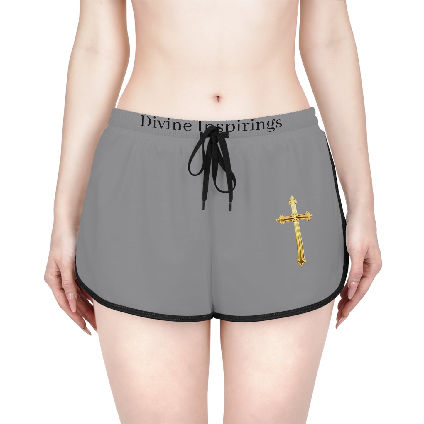 Golden Grace Women's Shorts in Grey with Gold Cross Design