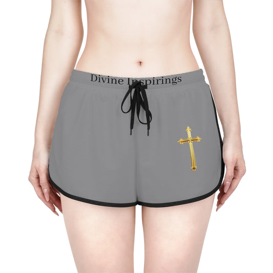 Golden Grace Women's Shorts in Grey with Gold Cross Design