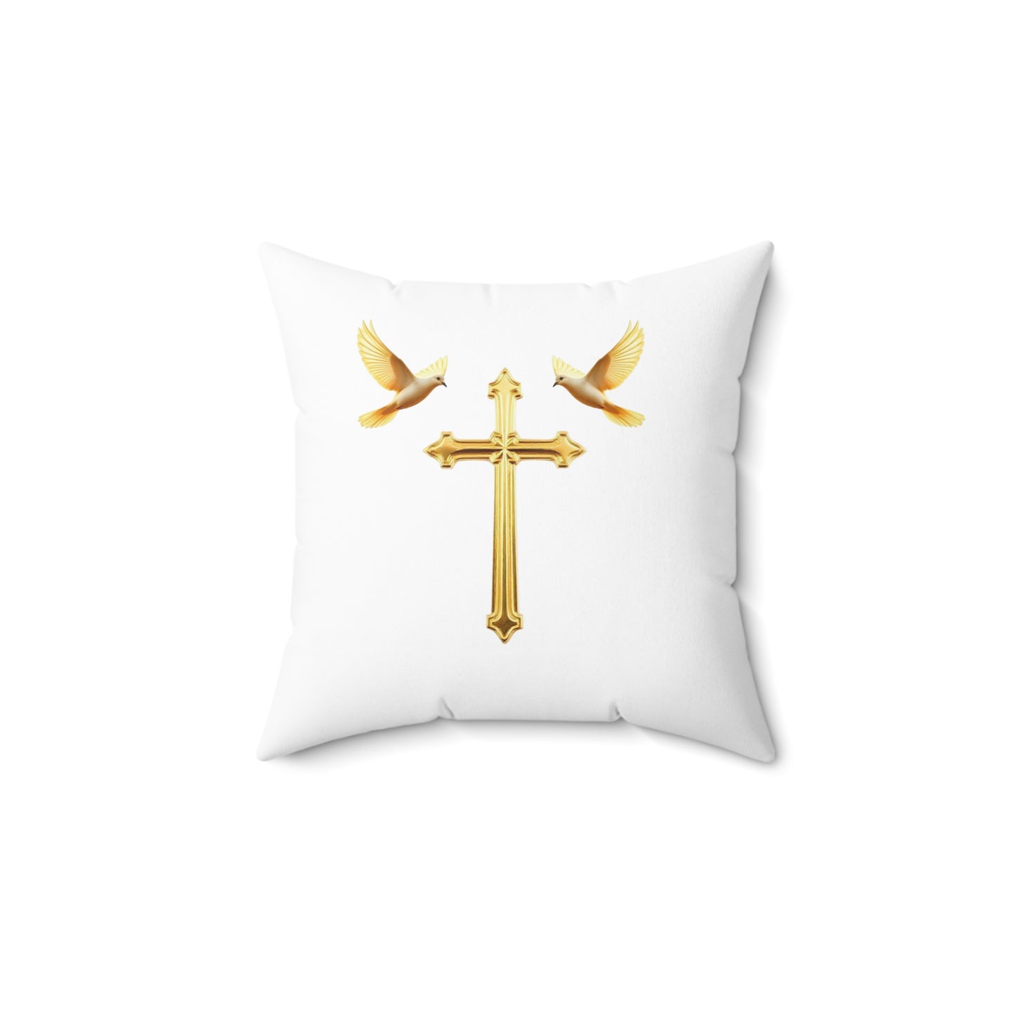 Soaring in Faith – Gold Cross & Doves Throw Pillow