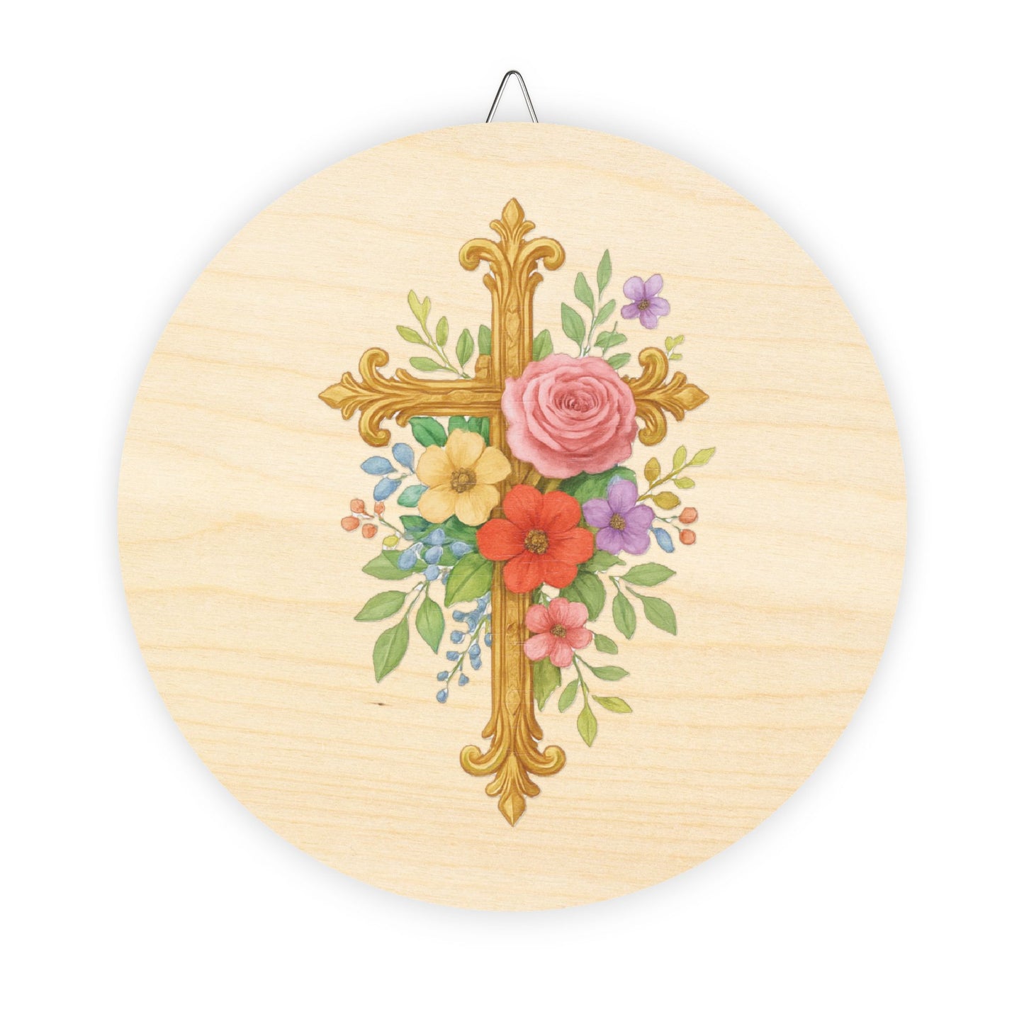 Floral Cross Wood Sign – Rustic Christian Home Décor