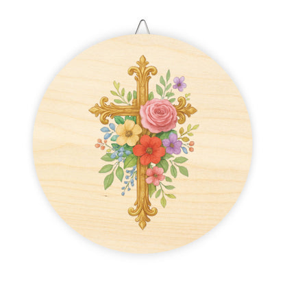 Floral Cross Wood Sign – Rustic Christian Home Décor