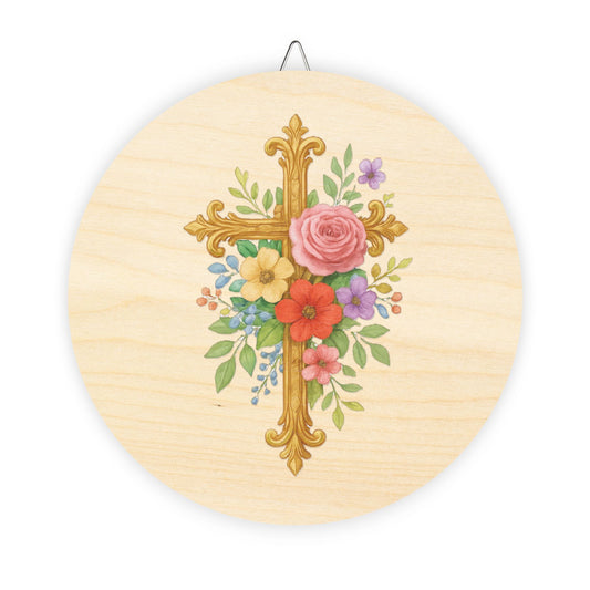 Floral Cross Wood Sign – Rustic Christian Home Décor
