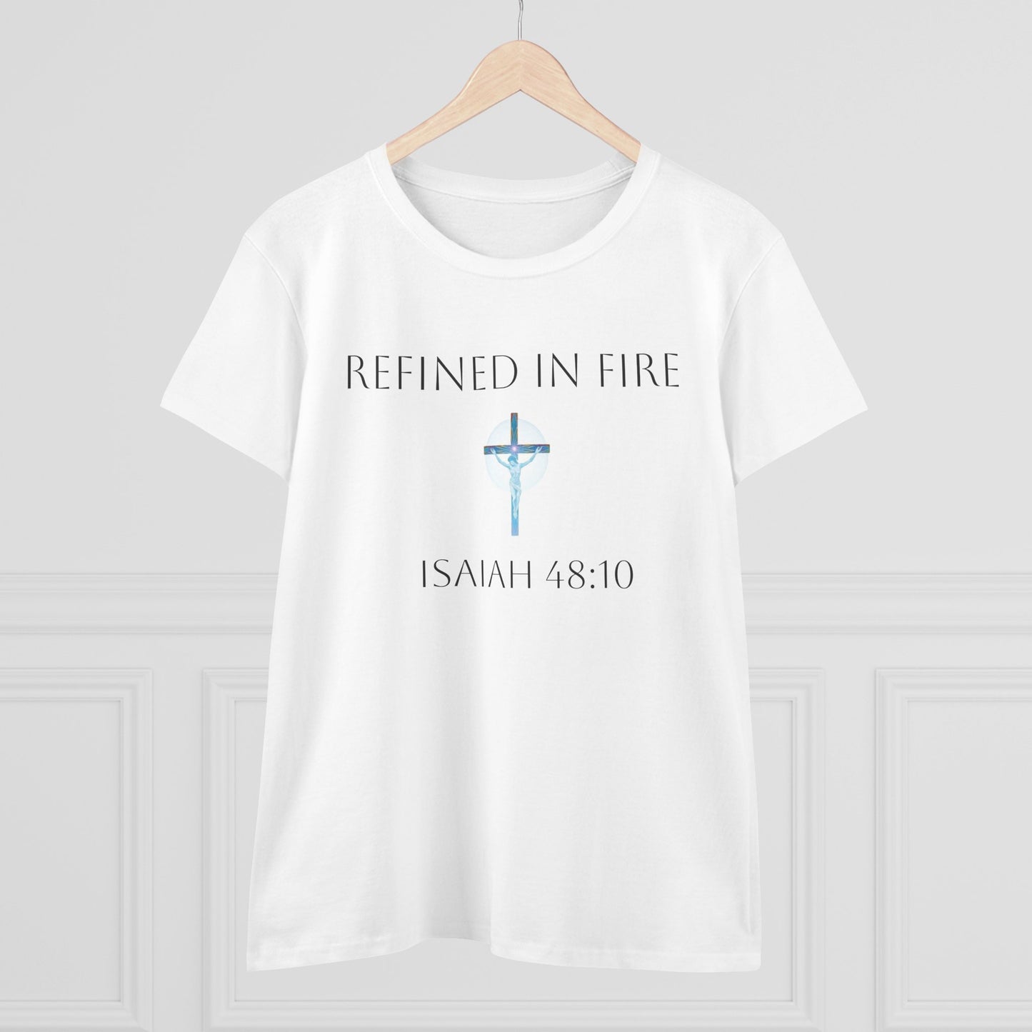 Refined in Fire – Isaiah 48:10 Christian Faith Tee (Dark Lettering)
