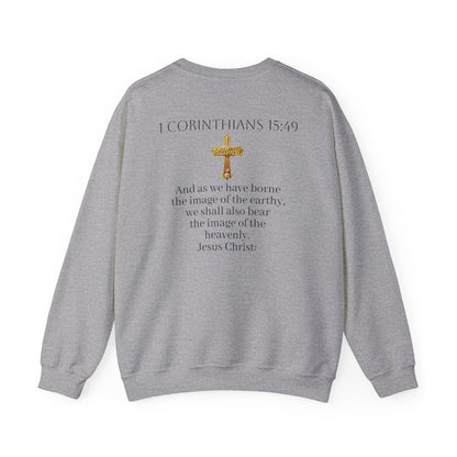 Becoming Women’s Faith Sweatshirt – Dark Lettering (1 Corinthians 15:49)
