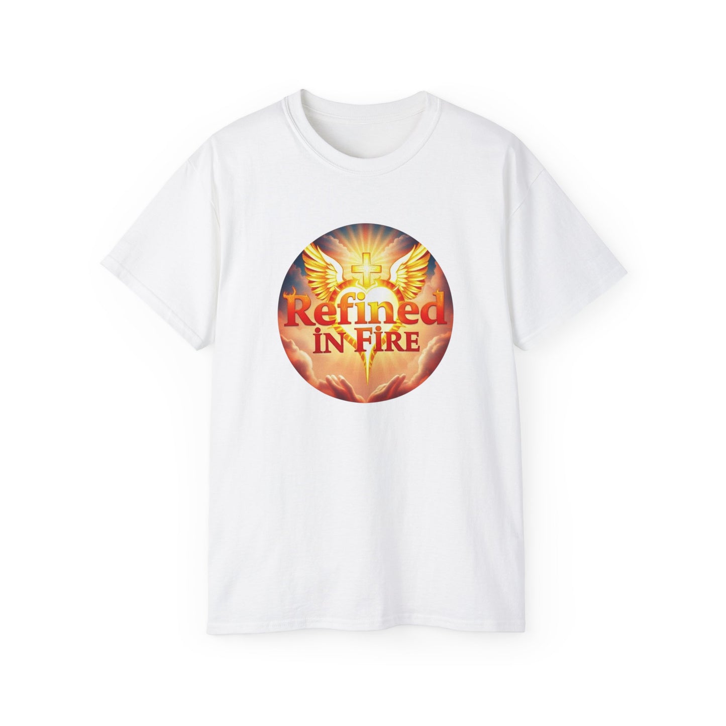 Men’s “Refined in Fire” Christian T-Shirt – Bold Flame Design Faith Tee