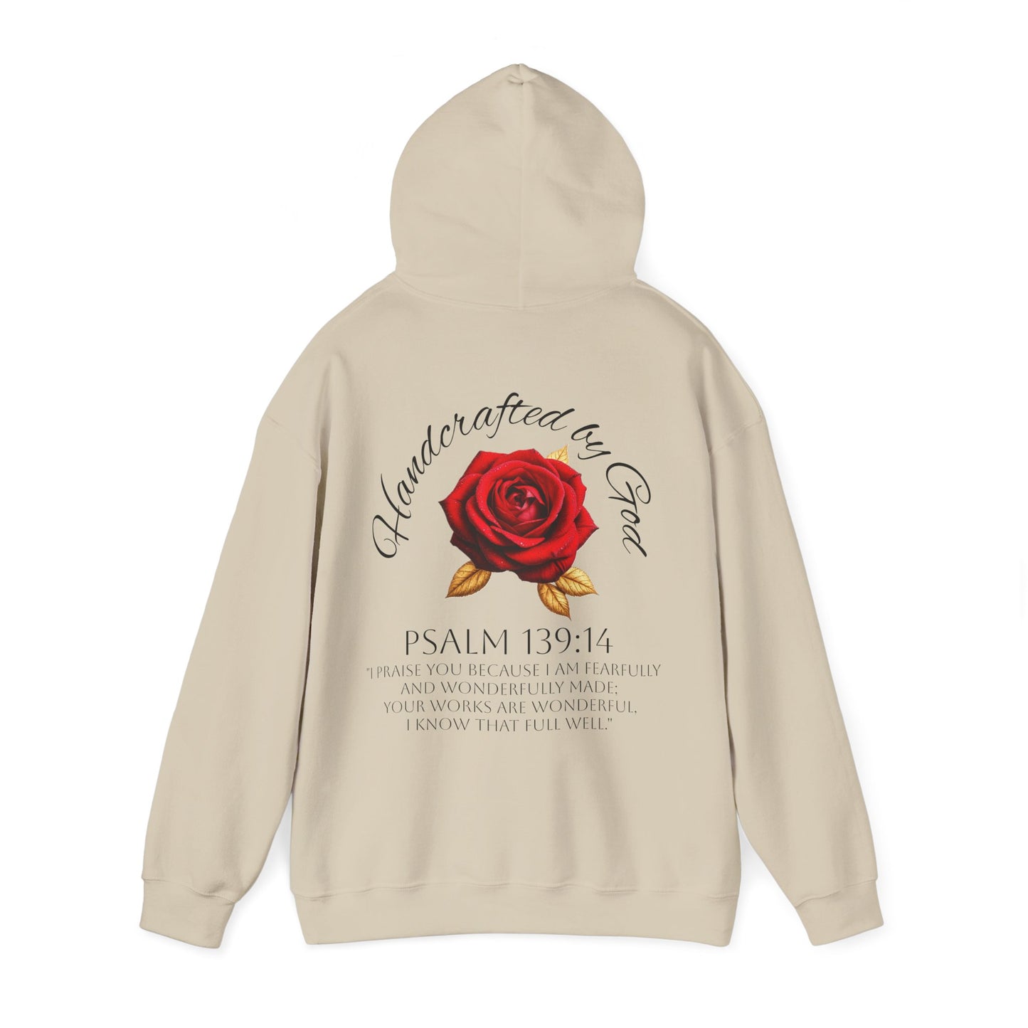Handcrafted by God Rose Women's Hoodie – Christian Apparel (Dark Lettering)