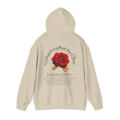 Handcrafted by God Rose Women's Hoodie – Christian Apparel (Dark Lettering)