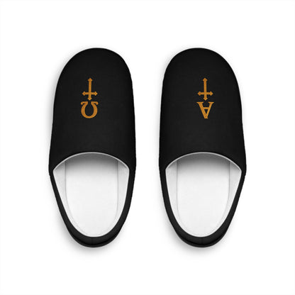 Alpha & Omega Slippers in Black – Faith-Inspired Cozy Footwear with Cross Design