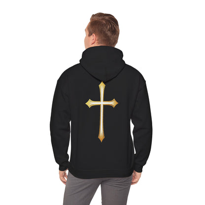 Men’s Gold Cross Hoodie – Bold Christian Faith Hoodie with Front & Back Design