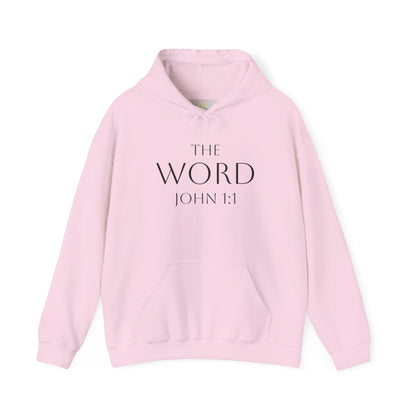 “The Word Eternal” – Women’s Christian Hoodie with Bold Dark Lettering (John 1:1)