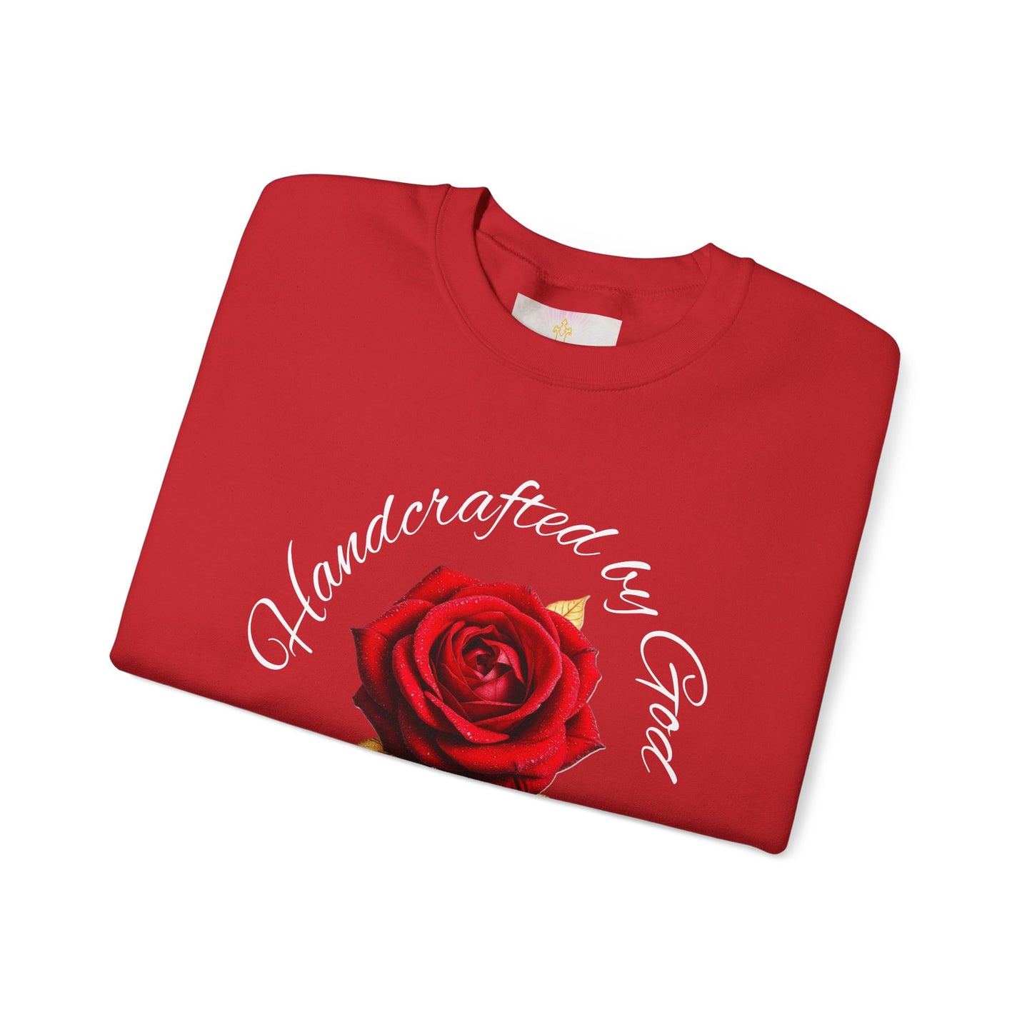 Handcrafted by God Rose Sweatshirt – White Lettering, Psalm 139:14