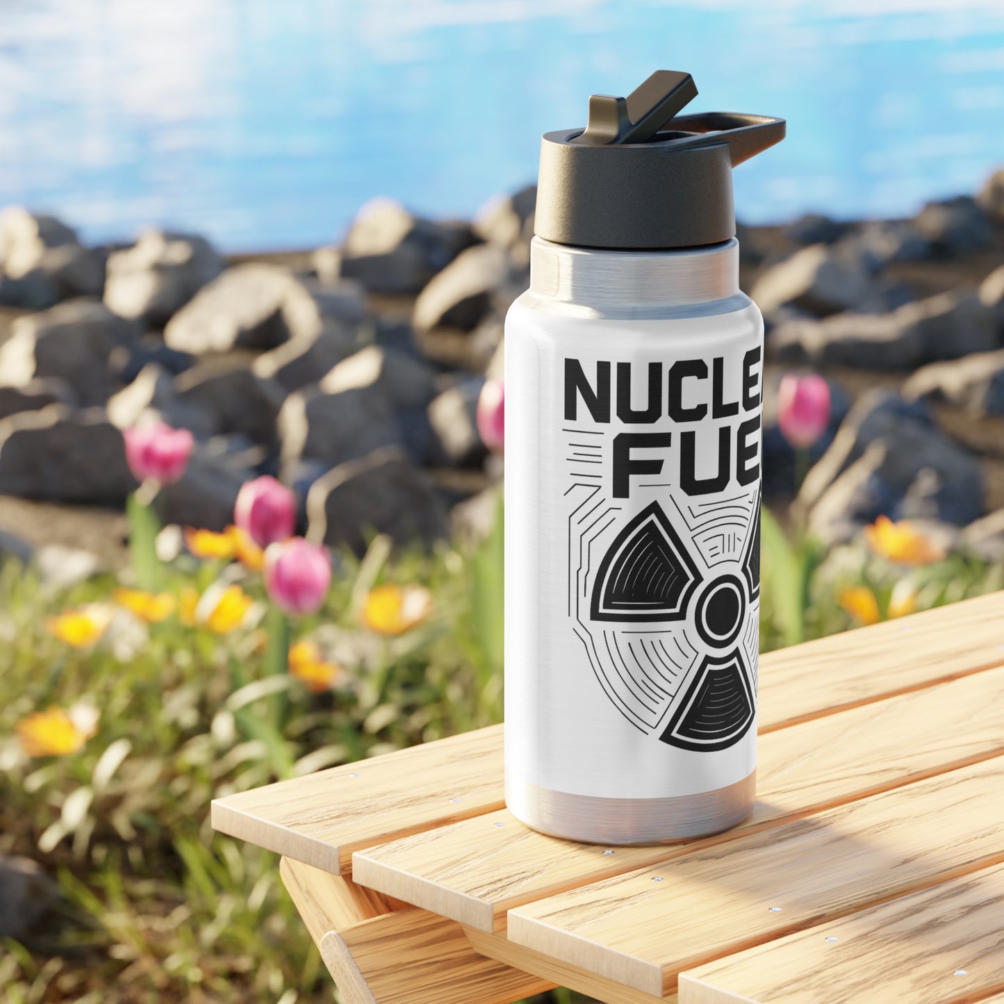 Faith Fueled – Nuclear Energy Stainless Steel Bottle (White)