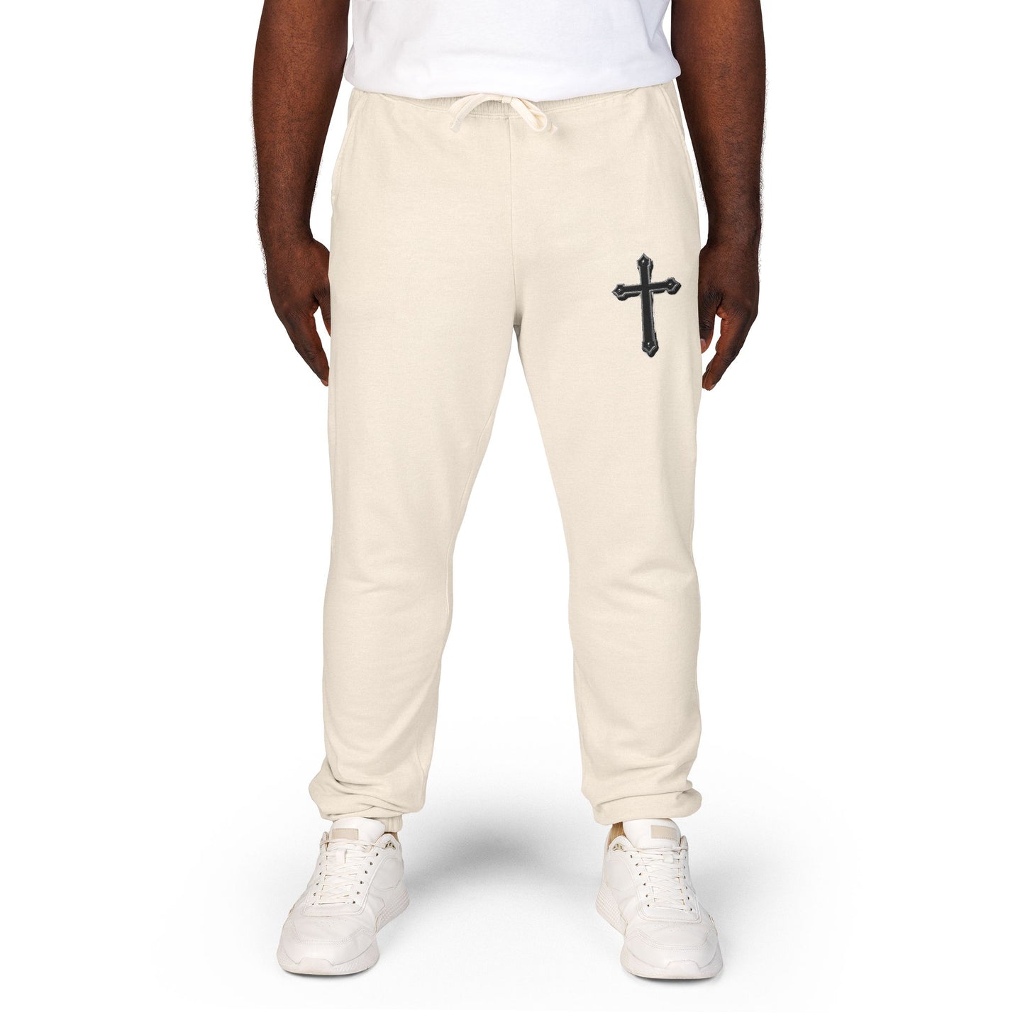 Men’s Black Cross Fleece Jogger Pants – Faith-Inspired Comfort & Everyday Style