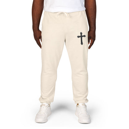 Men’s Black Cross Fleece Jogger Pants – Faith-Inspired Comfort & Everyday Style