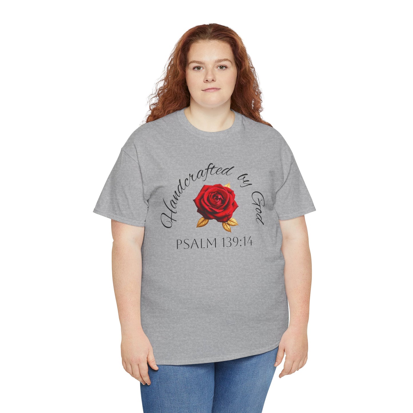 Handcrafted by God (Rose) - Woman's Christian T-Shirt (Dark Lettering)
