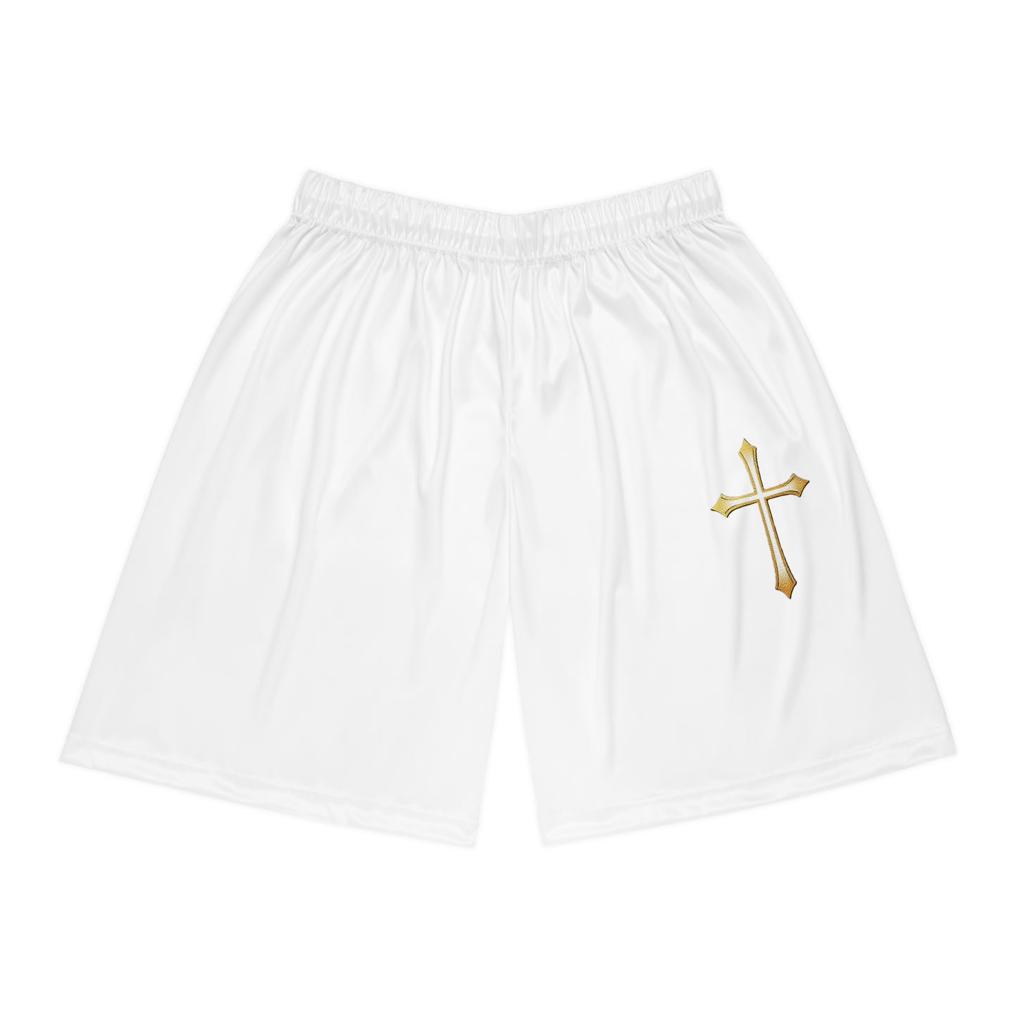 Men’s Modern Gold Cross Basketball Shorts – Sleek Faith-Inspired Design