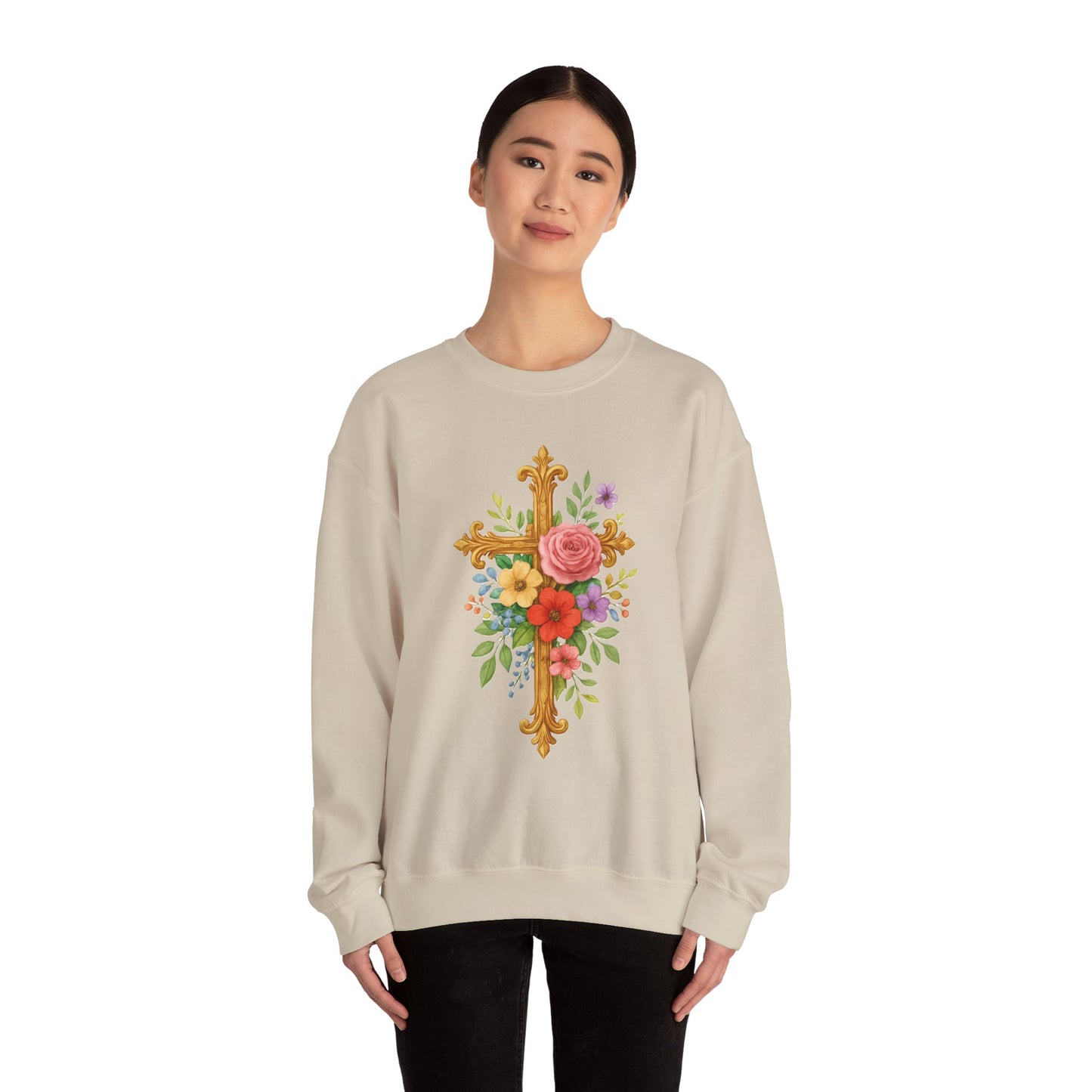 Floral Cross Women’s Sweatshirt – Grace in Full Bloom