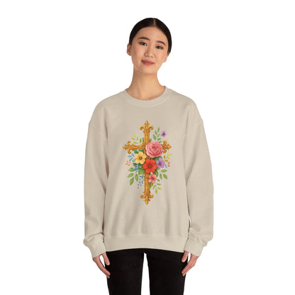 Floral Cross Women’s Sweatshirt – Grace in Full Bloom