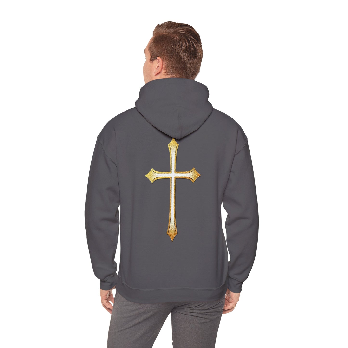 Men’s Gold Cross Hoodie – Bold Christian Faith Hoodie with Front & Back Design