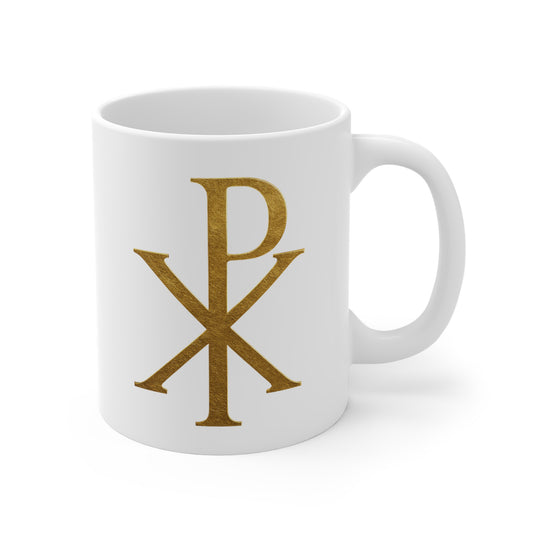 Gold Chi Rho Christian Symbol Ceramic Mug – 11 oz & 15 oz