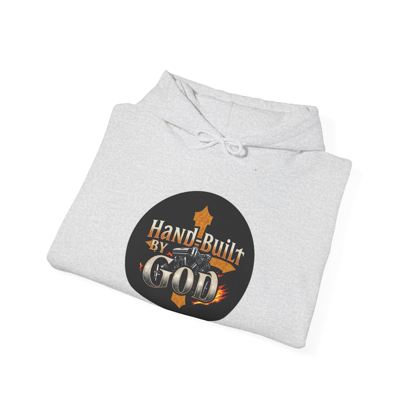 Hand Built by God Men’s Christian Hoodie – Cross & Engine Design