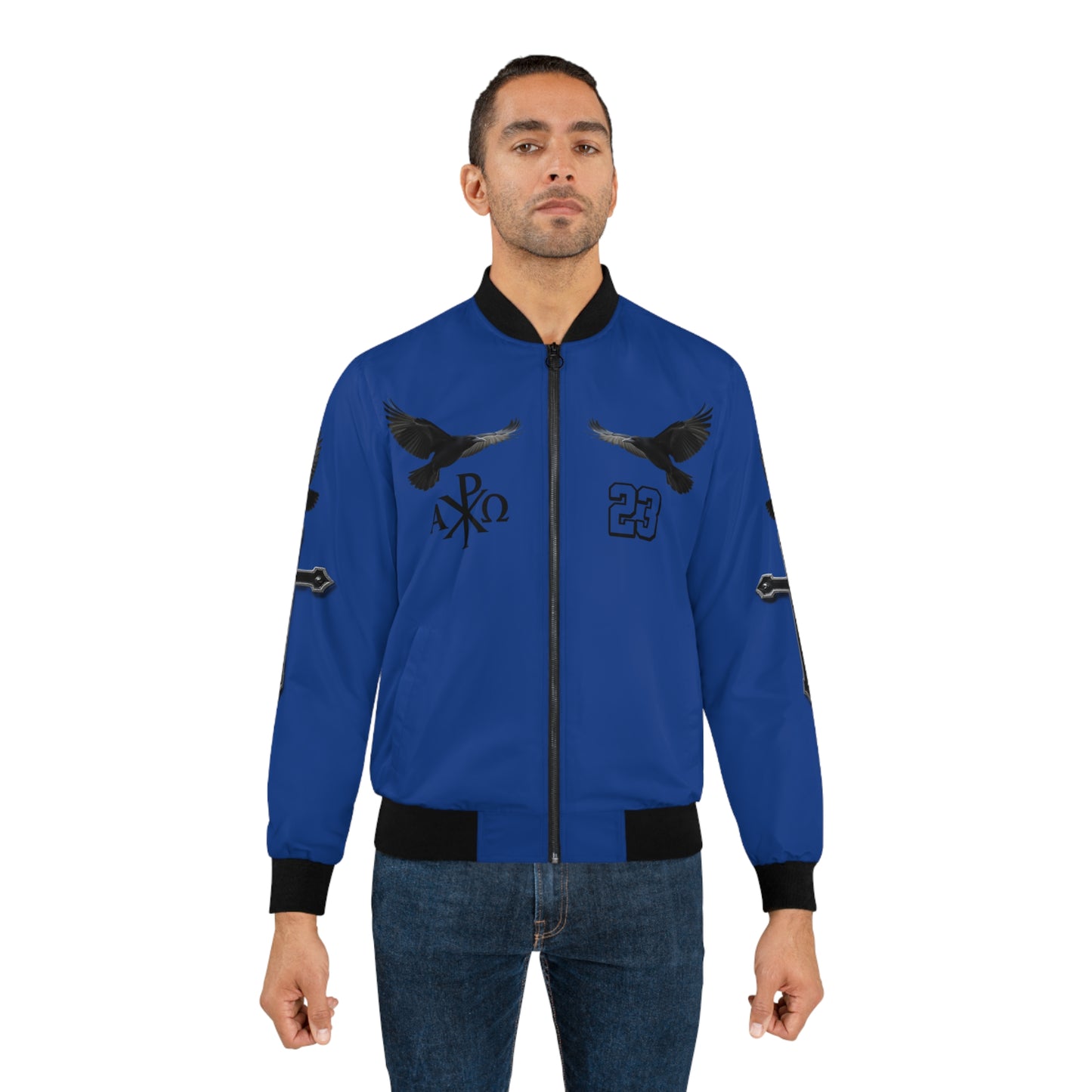 Faithful Guardians – Cross & Crows Men’s Bomber Jacket in Blue