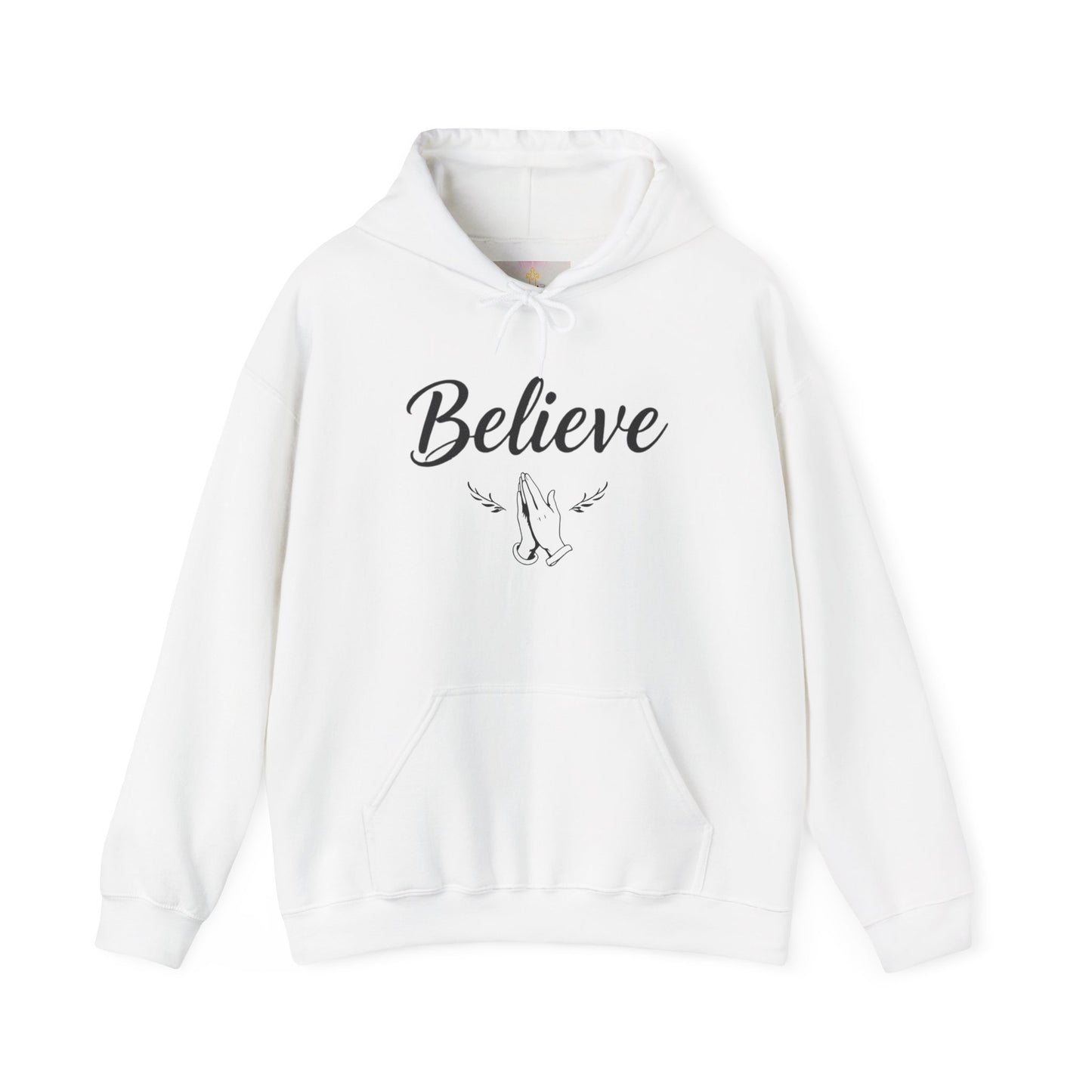 Women’s Believe Christian Hoodie – Praying Hands & Romans 10:9