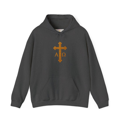 Alpha & Omega Power – Men’s Hoodie with Crowned Lion and Gold Cross